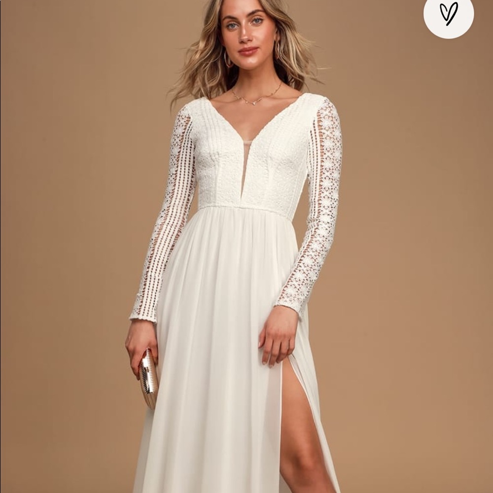 Lulu's White Lace Long Sleeve Wedding Dress